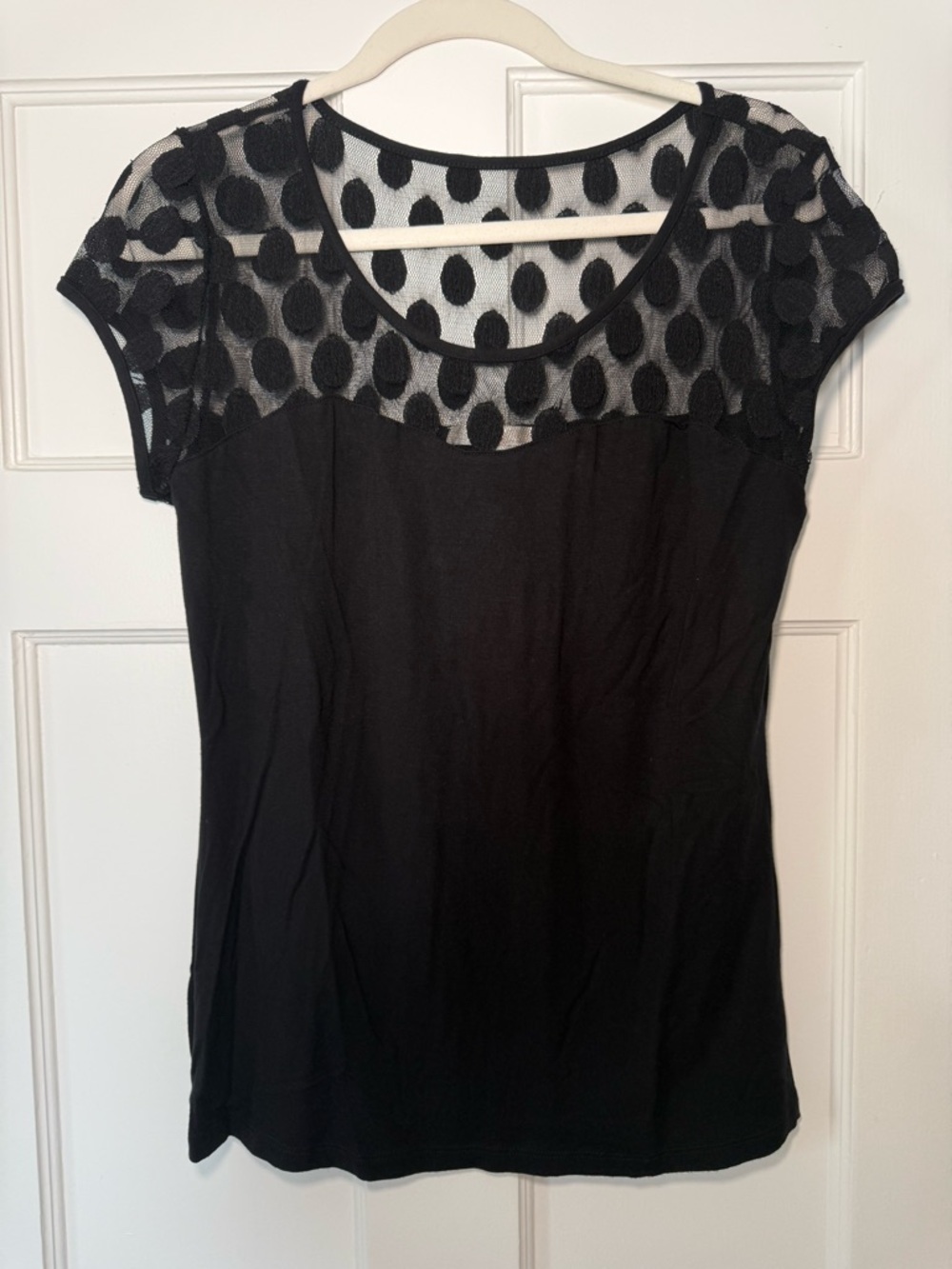 Boston Proper Black Polka Dot Mesh Tee